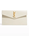 Saint Laurent Uptown Medium Ysl Monogram Croc-embossed Pouch Bag In Crema Soft