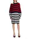 Balmain Button-embellished Cutout Striped Wool-blend Dress In Red Multi