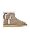 Roger Vivier Winter Viv Crystal-embellished Shearling-lined Suede Ankle Boots In Beige