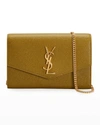 Saint Laurent Uptown Ysl Monogram Grain De Poudre Wallet On Chain W/ Card Case In Olive Drab