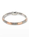 Lagos 18k Rose Gold & Sterling Silver High Bar Polished & Caviar Bead Bracelet In Two Tone
