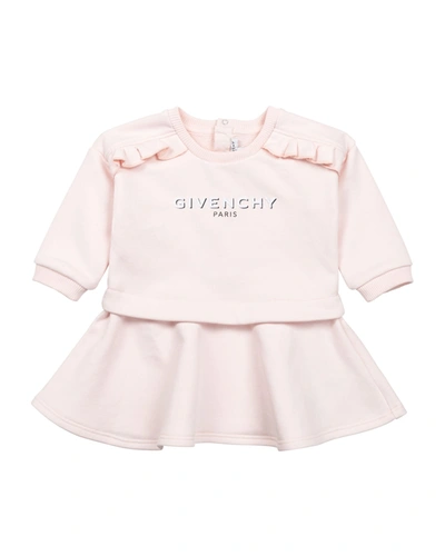 Givenchy Kids' Girl's Flocked Cotton-fleece Shadow Logo Dress In 45s-pink Pale