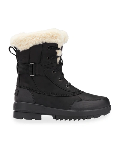Sorel Tivoli Leather Shearling Snow Booties In Black Leather