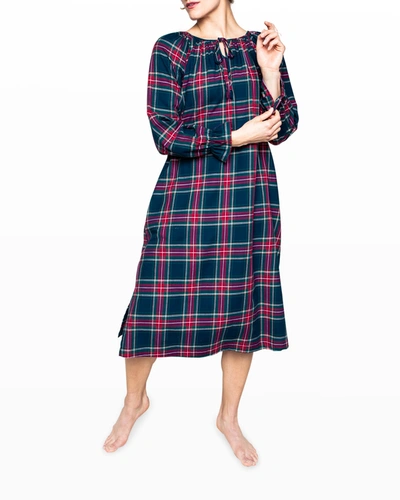 Petite Plume Windsor Tartan Delphine Cotton Flannel Nightgown In Navy