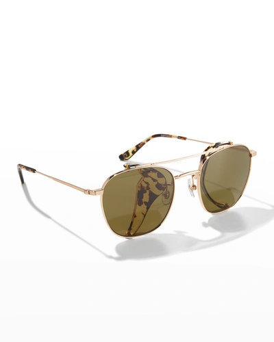Krewe Earhart Blinker Metal Aviator Sunglasses W/ Side Shields In 24k Zulu Polar