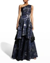 AIDAN MATTOX ONE-SHOULDER TIERED BURNOUT GOWN,PROD245300076