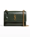 Saint Laurent Sunset Medium Monogram Ysl Chain Crossbody Bag In Dark Green