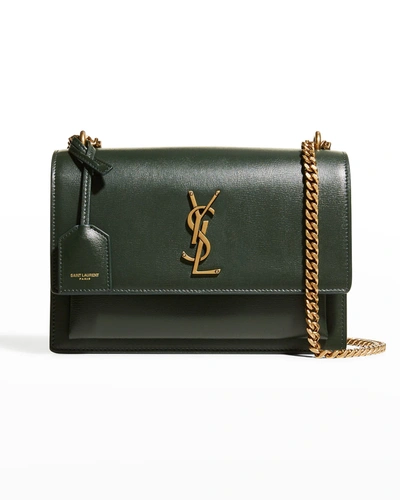 Saint Laurent Sunset Medium Monogram Ysl Chain Crossbody Bag In Dark Green