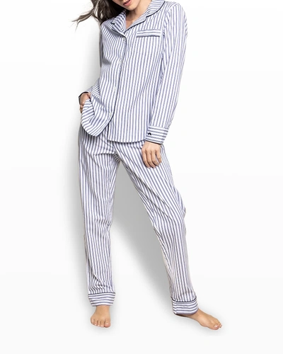 Petite Plume French Ticking Long-sleeve Pajama Set In Navy
