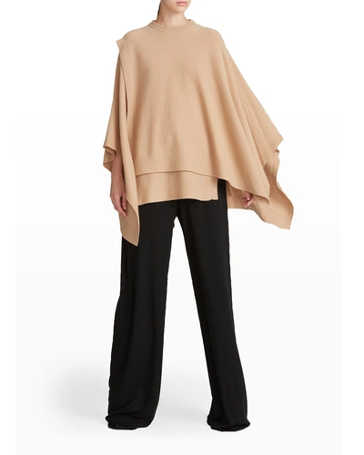 Halston Leona Wool-cashmere Blend Poncho In Camel