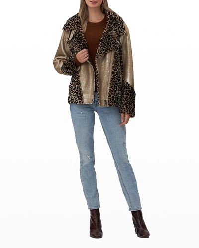 Gorski Shearling Lamb Print Zip Moto Jacket In Animal Print