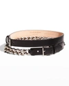 Alexander Mcqueen Chain-trimmed Leather Belt In Black