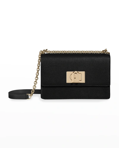 Furla Structured Black Shoulder Bag With Gold-tone Clasp
