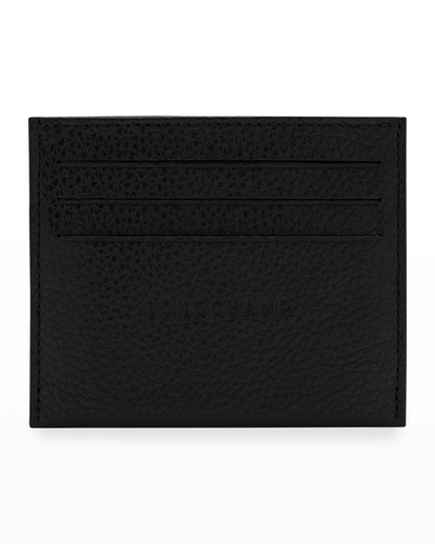 Longchamp 'le Foulonne' Pebbled Leather Card Holder In Black