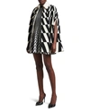 Valentino Womens Avorio/nero V Logo Geometric-print Wool Cape 8 In Ivory/black