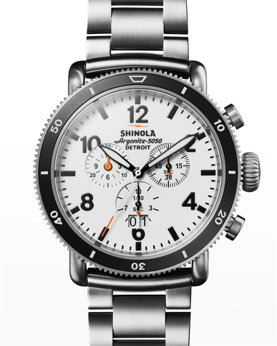 Shinola Silver Runwell Sport Chronograph 'the White Hurricane' 48 Mm Watch In Titanium