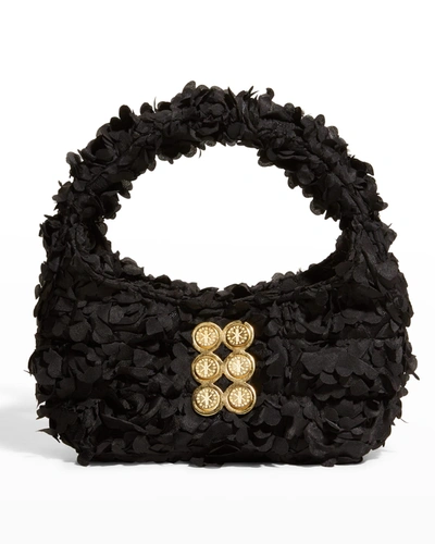 Kooreloo Bloom Mini 3-d Flower Hobo Top-handle Bag In Black