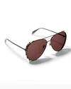 Alexander Mcqueen Men's Studded Aviator Sunglasses In 001 Shiny Dark Ru
