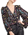 Cynthia Rowley V-neck Printed Viscose Blouse In Black