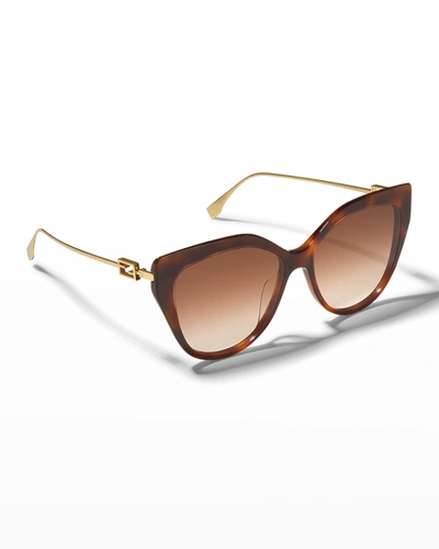 Fendi Iconic Baguette Metal Cat-eye Sunglasses In Blonde Havana Gradient Brown