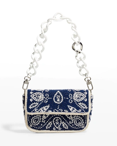 Staud Tommy Mini Beaded Chain Shoulder Bag In Blue Bandana