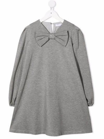 Monnalisa Kids' Bow-detail Bead-logo Dress In Grey