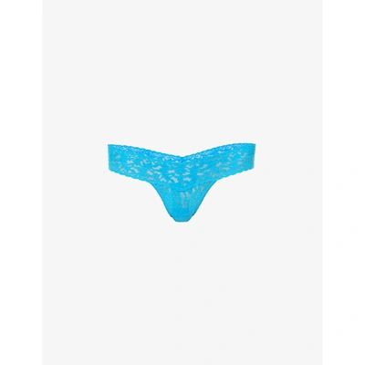 Hanky Panky Womens Fiji Blue Signature Low-rise Stretch-lace Thong 1 Size