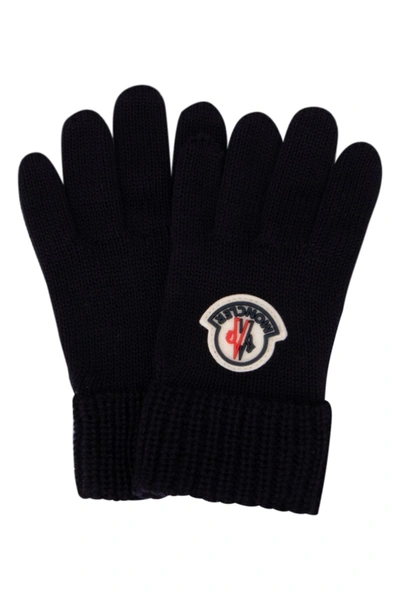 Moncler Enfant Logo Patch Knit Gloves In Black