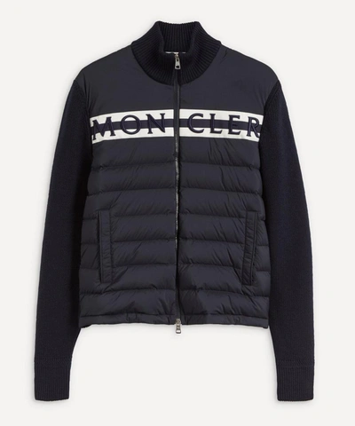 Moncler Quilted Logo Cardigan In Navy