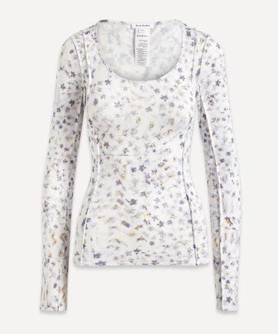 Acne Studios Floral Long-sleeve Top In White/lilac Purple