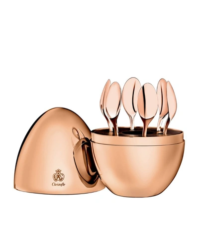 Christofle Mood Espresso Rose-gold Plated Spoons In Rose Gold-plated Egg Set Of Six In Pink Gold