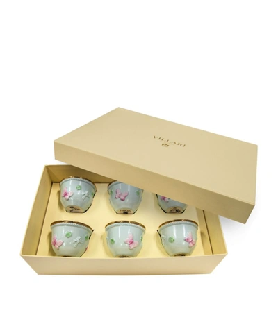 Villari Porcelain Butterfly Arabic Coffee Cups (set Of 6) In Blue