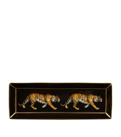 Halcyon Days Twin Tiger Rectangular Tray In Black