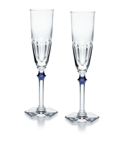 BACCARAT SET OF 2 HARCOURT EVE CLEAR & BLUE CHAMPAGNE FLUTES,14918680