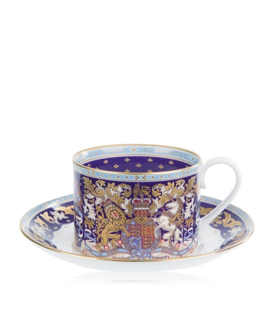 Harrods Longest Reigning Monarch Teacup And Saucer In Blue