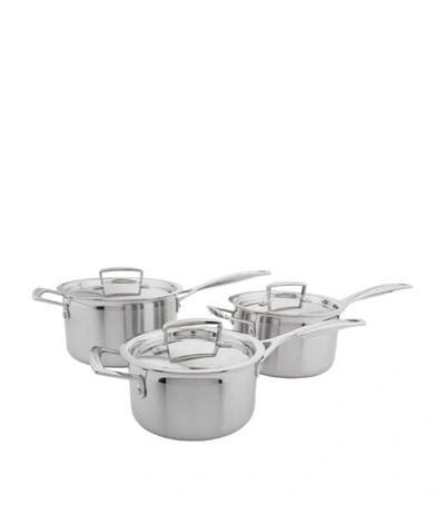 Le Creuset 3-ply Stainless Steel Saucepans (set Of 3) In Silver