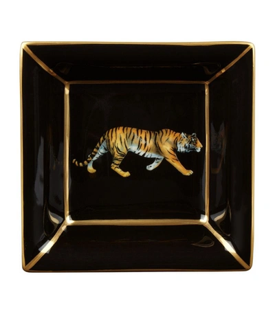 Halcyon Days Square Tiger Tray In Black