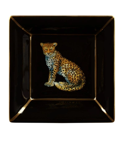 Halcyon Days Square Leopard Tray In Black
