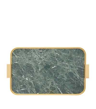Kaymet Marble Ribbed Tray In Green