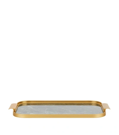 Kaymet Marble Ribbed Tray (40cm) In Green