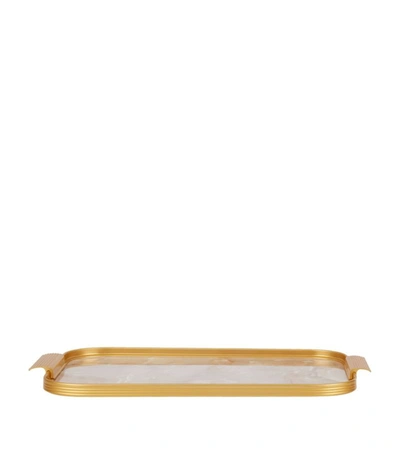 Kaymet Marble Ribbed Tray (40cm) In Pink