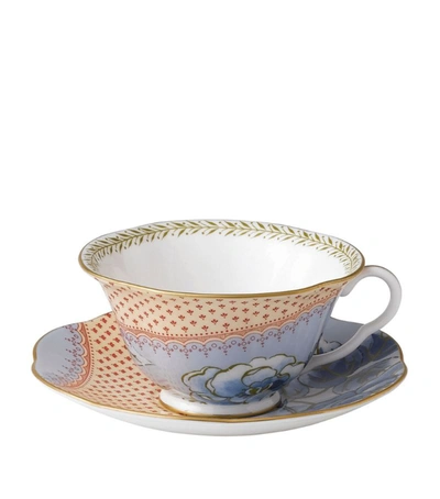 Wedgwood Butterfly Bloom Blue Peony Teacup & Saucer With $8 Credit In Nocolor