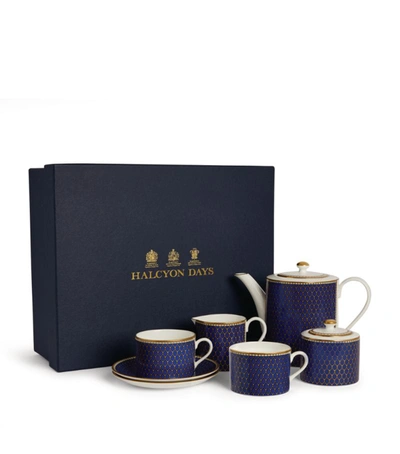 Halcyon Days Antler Trellis Tea For Two Set In Navy