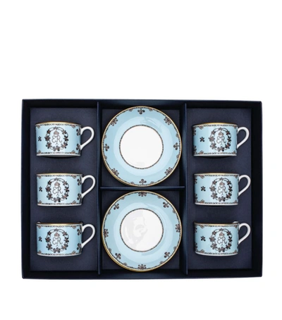 Halcyon Days Shells Blue Teacup And Saucer (set Of 6) In Multi