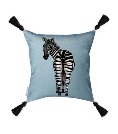 Charlotte Jade Velvet Zebra Cushion In Blue