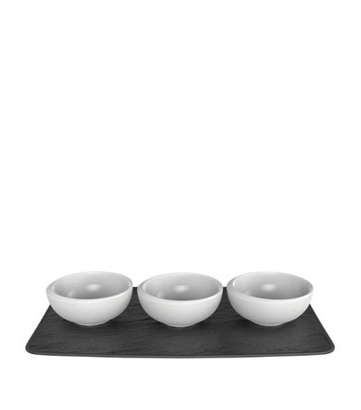 Villeroy & Boch Newmoon Dip Bowl And Presentation Plate (set Of 4) In White