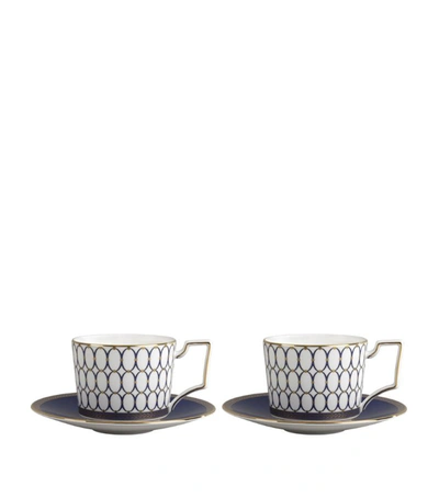 Wedgwood Renaissance Gold Teacups And Saucers (set Of 2) In Blue