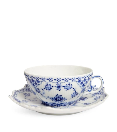 Royal Copenhagen Blue Fluted Full Lace Teacup And Saucer