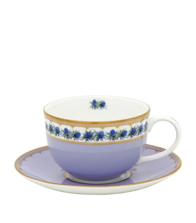 Halcyon Days Shell Garden Floral Teacup And Saucer In Purple
