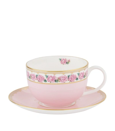 Halcyon Days Shell Garden Floral Teacup And Saucer In Pink